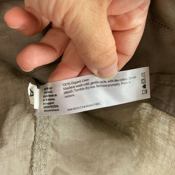 Eileen Fisher Small PP Petite Womens Green Color-block Linen Asymmetrical Jacket - Picture 4 of 6